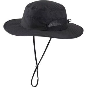Unisex Black 100%Polyester Wide Brim Mesh With Chin Strap Classic Hiking Sun Hat
